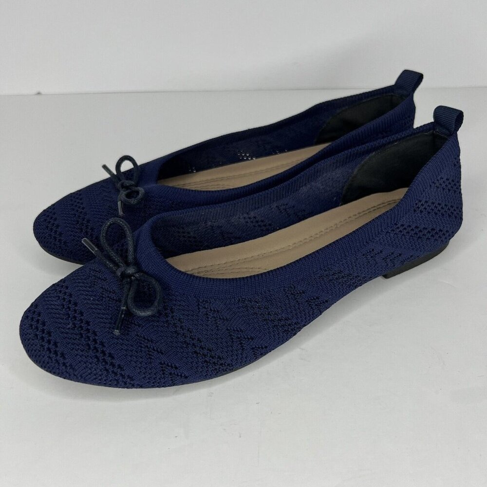 HEAWISH Womens Size 8.5 Shoes Comfortable Navy Blue Crochet Mesh Flats
